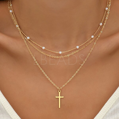 Alloy 3 Layer Necklaces for Women WG9523E-02-1