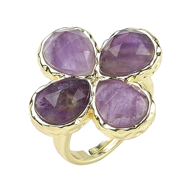 Natural Amethyst Faceted Adjustable Finger Rings for Women RJEW-A092-01G-11-1