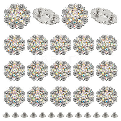20Pcs Flower Zinc Alloy & Rhinestone & Glass Rivets BUTT-NB0001-84C-1