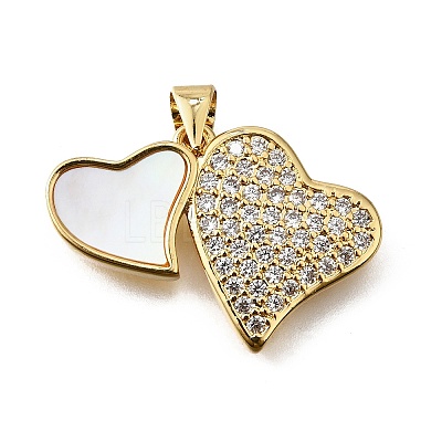 Brass Micro Pave Cubic Zirconia Shell Pendants KK-D328-27G-A-1