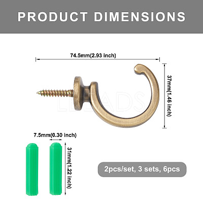 16Pcs 2 Style Zinc Alloy Hook Hanger FIND-SW0001-04AB-1