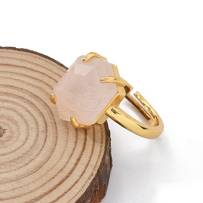 Hexagon Natural Rose Quartz Finger Rings RJEW-B113-02G-04-1