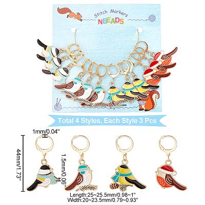 12Pcs 4 Style Alloy Enamel Bird Charms Locking Stitch Makers HJEW-PH01590-1