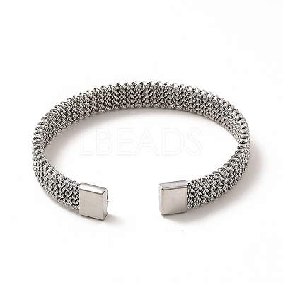 Non-Tarnish 304 Stainless Steel Mesh Chains Shape Open Cuff Bangle for Women LS-BJEW-C033-02P-1