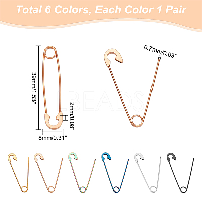12Pcs 6 Colors 304 Stainless Steel Safety Pin Hoop Earrings for Women AJEW-UN0001-40-1