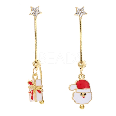 Christmas Aloy Enamel Dangle Stud Earrings for Women EJEW-F399-05B-G-1