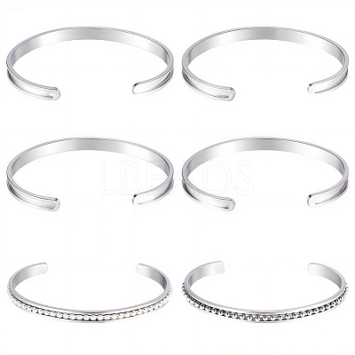 6Pcs C-Shaped 201 Stainless Steel Grooved Cuff Bangles STAS-BBC0008-40-1