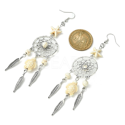 Web with Feather Alloy Chandelier Earrings EJEW-JE05464-02-1