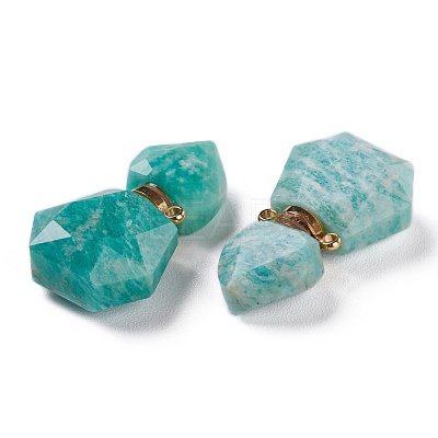 Hexagon Natural Amazonite Perfume Bottle Pendants G-H241-03D-G-1