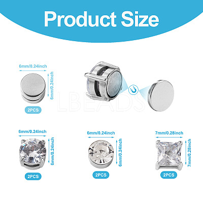 8Pcs 4 Style Clear Cubic Zirconia Flat Round Clip-on Earrings EJEW-TA0001-15-1