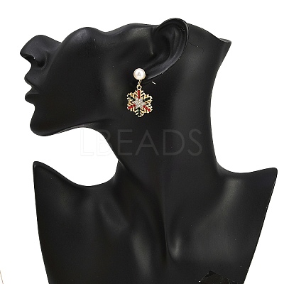 Snowflake ABS Plastic Pearl & Rhinestone Stud Earrings EJEW-JE06629-1