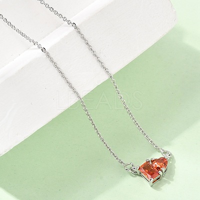 Brass Pave Cubic Zirconia Rectangle and Heart Pendant Cable Chain Necklaces KK-CBAB173-04P-11-1