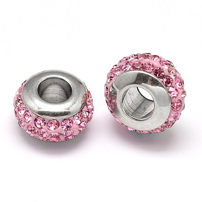 Rondelle 304 Stainless Steel Polymer Clay Rhinestone European Beads GPDL-P003-12-1