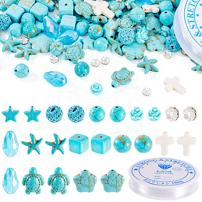 DIY Natural Lava Rock & Synthetic Turquoise & Coral Beads Bracelet/Necklaces Making Kits DIY-TA0012-54-1