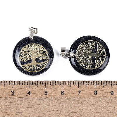 Synthetic Blue Goldstone Flat Round Pendants G-Q188-01P-07-1