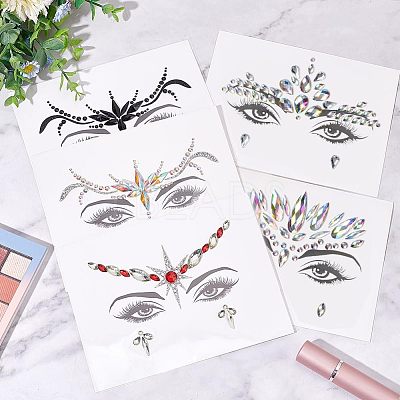 7 Sheets 7 Style Self Adhesive 3D Eyes Body Face Jewelry Acrylic Rhinestone & Imitation Pearl Stickers MRMJ-OC0003-11-1