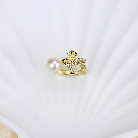 Natural Freshwater Pearl with Clear Cubic Zirconia Cuff Rings WGACE42-15-1