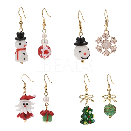 4 Sets 4 Styles Lampwork & Alloy Enamel Dangle Earrings Set EJEW-TA00228-1