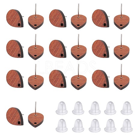 SUNNYCLUE 15 Pairs Walnut Wood Teardrop Stud Earring Findings EJEW-SC0001-29-1