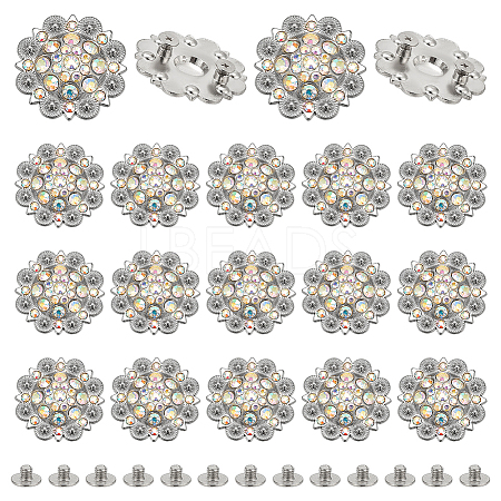 20Pcs Flower Zinc Alloy & Rhinestone & Glass Rivets BUTT-NB0001-84C-1