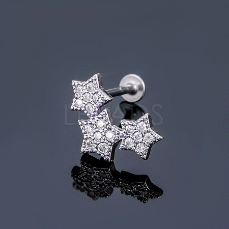 316L Surgical Stainless Steel Micro Pave Clear Cubic Zirconia Cartilage Earrings WGEC19D-15-1