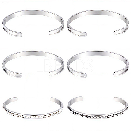 6Pcs C-Shaped 201 Stainless Steel Grooved Cuff Bangles STAS-BBC0008-40-1