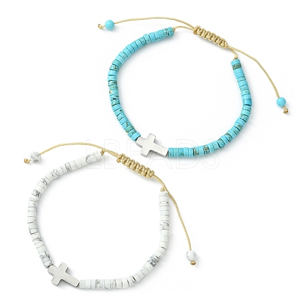 2Pcs 2 Style Natural Howlite & Synthetic Turquoise Braided Bead Bracelets Set BJEW-JB09464-01-1
