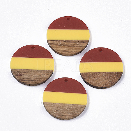 Tri-color Resin & Walnut Wood Pendants X-RESI-S358-78M-1