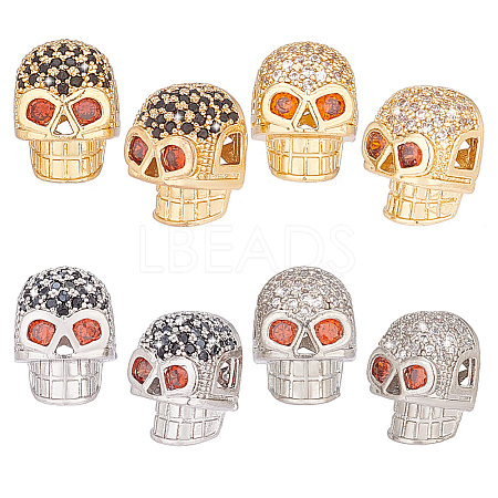8Pcs 4 Colors Brass Micro Pave Cubic Zirconia Beads KK-PH0006-30-1