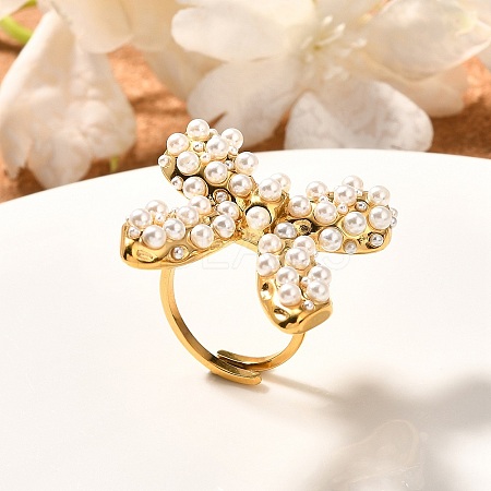 Bowknot 304 Stainless Steel Cuff Rings for Women RJEW-A058-01A-G-1