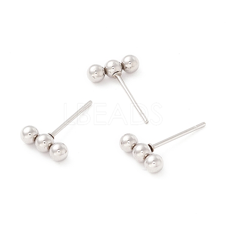 201 Stainless Steel Beaded Horizontal Bar Stud Earrings with 316 Stainless Steel Pin for Women STAS-K238-01P-1
