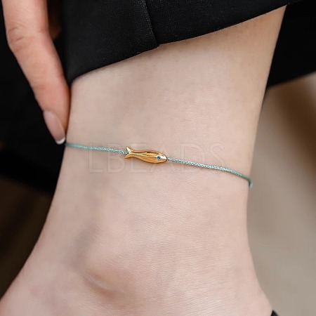 Adjustable Brass Fish Braided Bead Anklets WGBBA61-01-1