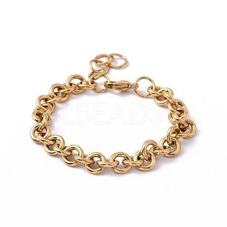 Ion Plating(IP) 304 Stainless Steel Rolo Chain Bracelets BJEW-F433-01G-1