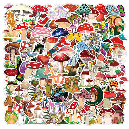 100Pcs PVC Self-Adhesive Mushroom Stickers PW-WG42893-01-1