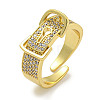 Rack Plating Brass Micro Pave Cubic Zirconia Belt Shape Open Cuff Rings for Women RJEW-F162-10G-1