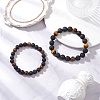 2Pcs 2 Styles Natural Lava Rock & Tiger Eye Round Beaded Stretch Bracelet Sets for Women Men BJEW-JB12248-1