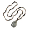 Natural Labradorite Teardrop Pendant Glass Beaded Long Necklaces GG-CBAE048-01D-4