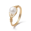 Natural Pearl Round Braided Bead Style Rings RJEW-JR00608-1