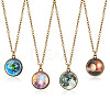 FIBLOOM 4Pcs 4 Style Luminous Glass Round Planet Pendant Necklaces Set NJEW-FI0001-02-1