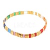 Bohemian Rainbow Glass Flat Double-Hole Bead Striped Women's Stretch Bracelets for Women QS8192-6-1