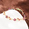 Brass Pave Cubic Zirconia Flower Link Chain Bracelets for Women KK-CBA68DA-14G-04-3