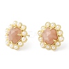 Ion Plating(IP) Natural Sunstone Hexagon Stud Earrings with Plastic Pearl Beaded EJEW-E287-01G-03-3