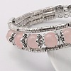 Tibetan Style Antique Silver Alloy Natural Rose Quartz Gemstone Bracelets X-BJEW-JB01649-03-2