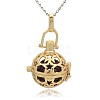 Golden Tone Brass Hollow Round Cage Pendants KK-J226-07G-1