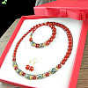 Natural Dragon Bone Stone Round Beaded Necklaces & Beaded Bracelets & Dangle Earrings Sets WGE6446-07-1