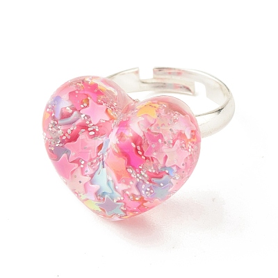 3D Resin Heart with Star Adjustable Ring RJEW-JR00457-1