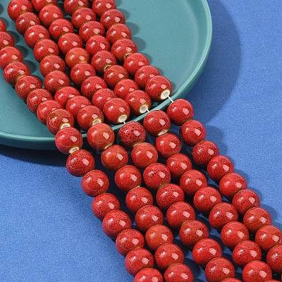 Handmade Fancy Antique Glazed Porcelain Ceramic Round Beads Strands PORC-L019-13mm-08-1