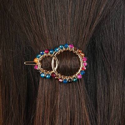 Alloy Hollow Geometric Natural Gemstone Beads Hair Barrettes PHAR-JH00059-1