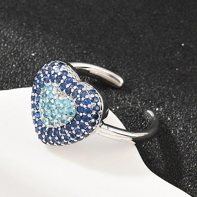 Heart Brass Micro Pave Cubic Zirconia Cuff Open Rings for Women CU-CBA0A21-01P-01-1