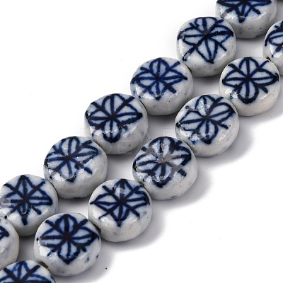 Handmade Blue and White Porcelain Beads Strands PORC-I027-15B-1